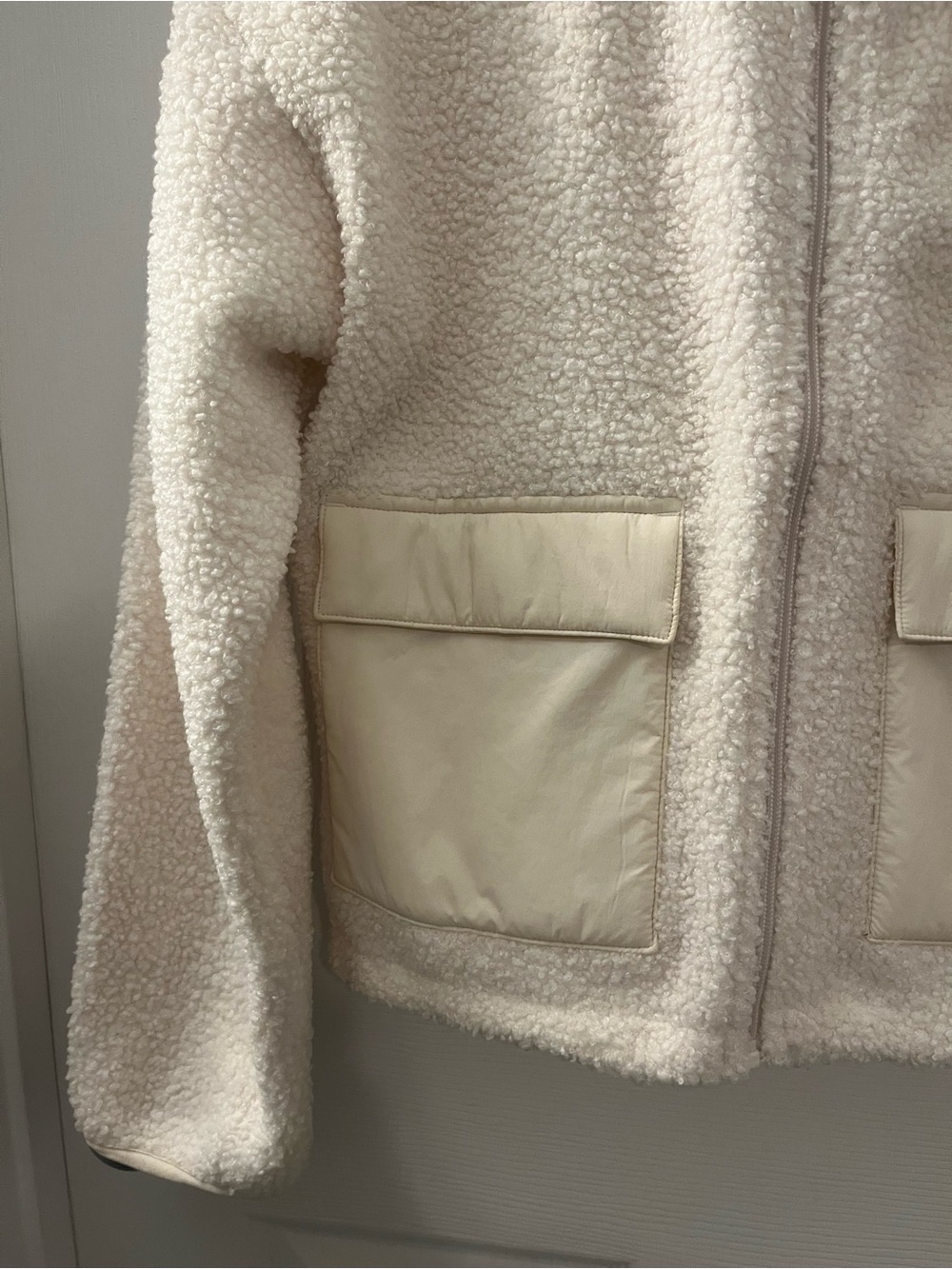Cream Sherpa Zip-Front Teddy Jacket with Patch Pockets - Picture 4 of 10